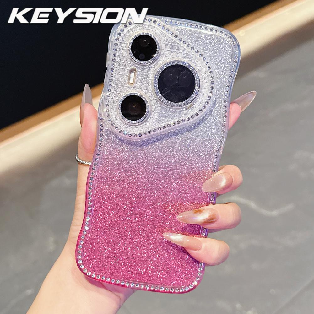 KEYSION Чехол с градиентом, блестками и стразами для Huawei Pura 70 80 Pro 80 70 Ultra, с волнистым краем, защитой камеры, противоударный