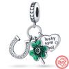 925 Sterling Silver Four Leaf Clover Style Green Clear Zircon Heart Lucky Beads Fit Original  Charms Bracelet DIY Jewelry