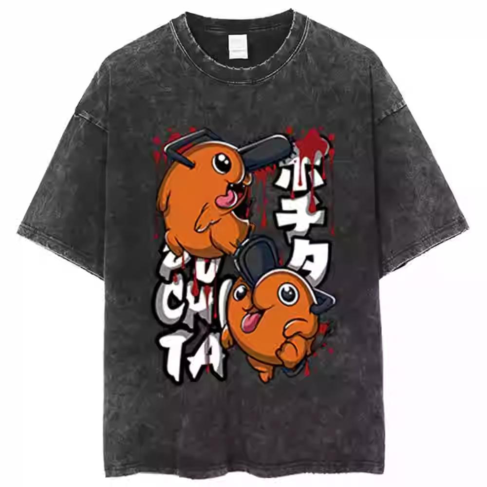 Anime Chainsaw Man Tshirt Denji Power Makima Aki Graphic T Shirt Mens Clothing Short Sleeve Tee Cotton Washed Oversized Tshirt