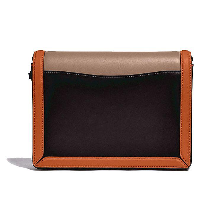 Coach Hutton Color Block Chain Leather Small Shoulder Bag Women Shoulder Bag Orange Brown Beige 89070-B4PTL