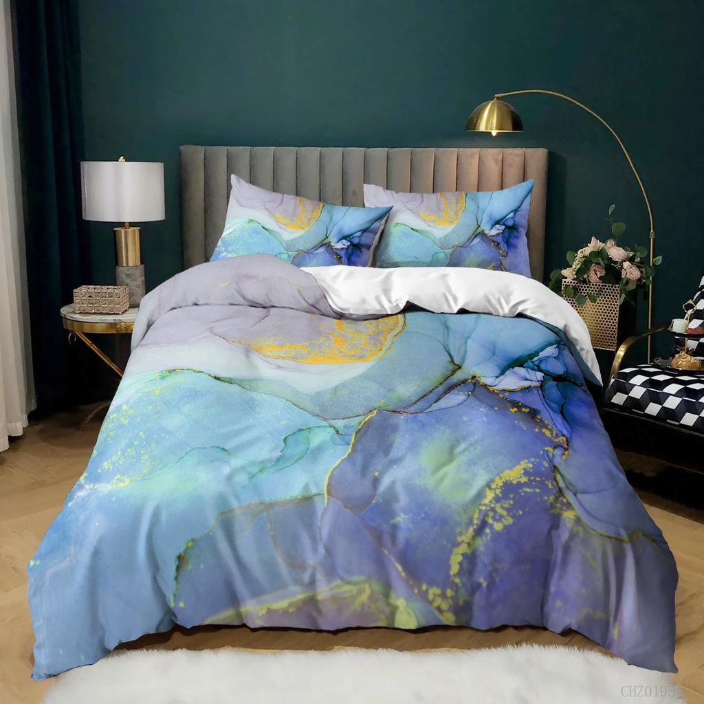 Home Textile Marble Texture Three-Piece Gradual Change Quilt Cover Digital Printing Bedding
