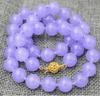 10mm Natural Purple Jade Round Gemstone Beads Necklace 18''