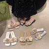 Flat-bottomed Beach Fairy Flower Girl One-word Sandals 2025 Summer New Outer Wear Holiday Seaside with Skirt Slippers