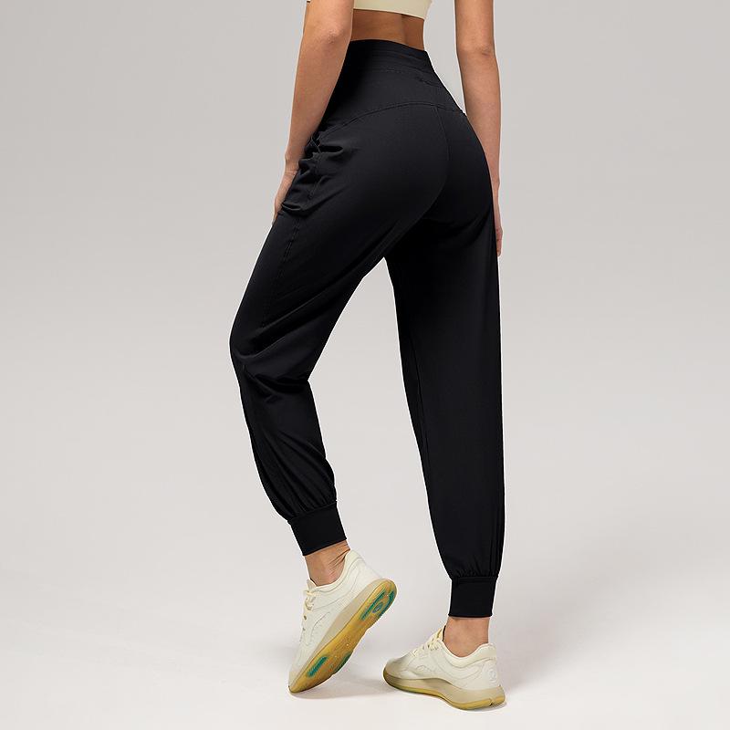 Women's Quick-Dry Pleated Sports Pants - Summer Running, Fitness, Casual Straight-Leg Design with Drawstring.