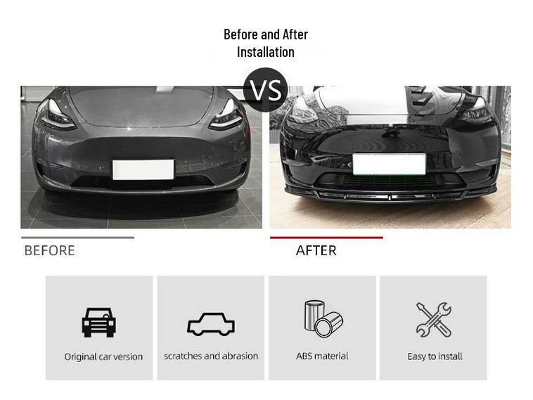 Carbon Fiber Body Kit for Tesla Model Y: Front Lip, Side Skirts, Rear Spoiler.