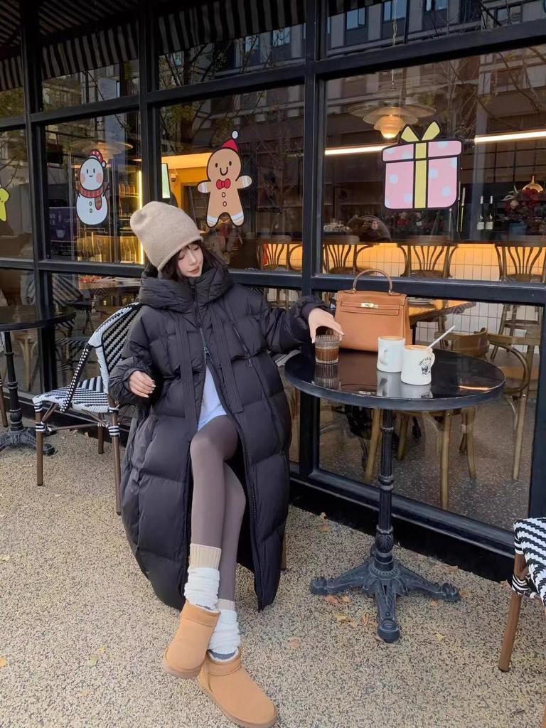 2024 Женская длинная толстая пуховая куртка выше колена - корейское зимнее пальто свободного кроя