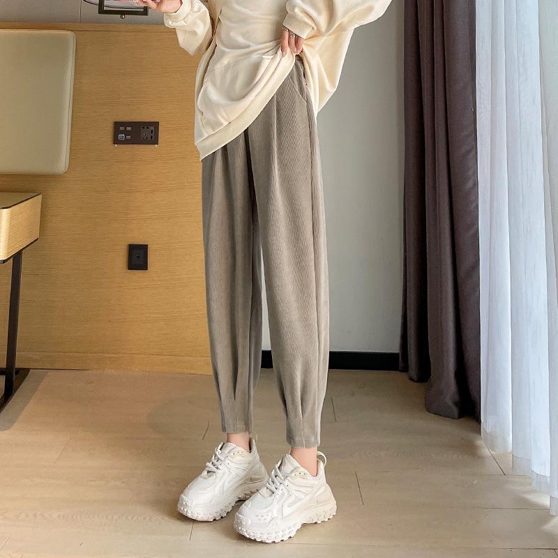 Женские большие размеры брюки-джоггеры гаремы с высокой талией - Весенне-осенние утягивающие флисовые брюки с манжетами