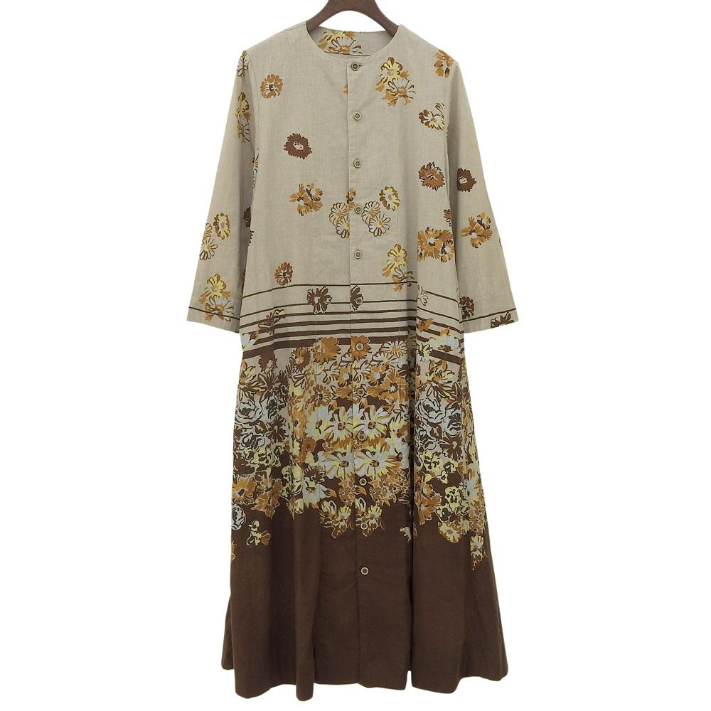 45R Striped floral print dress, women's, beige and brown, size 02, 70450211 dress 02 Beige / brownUsed