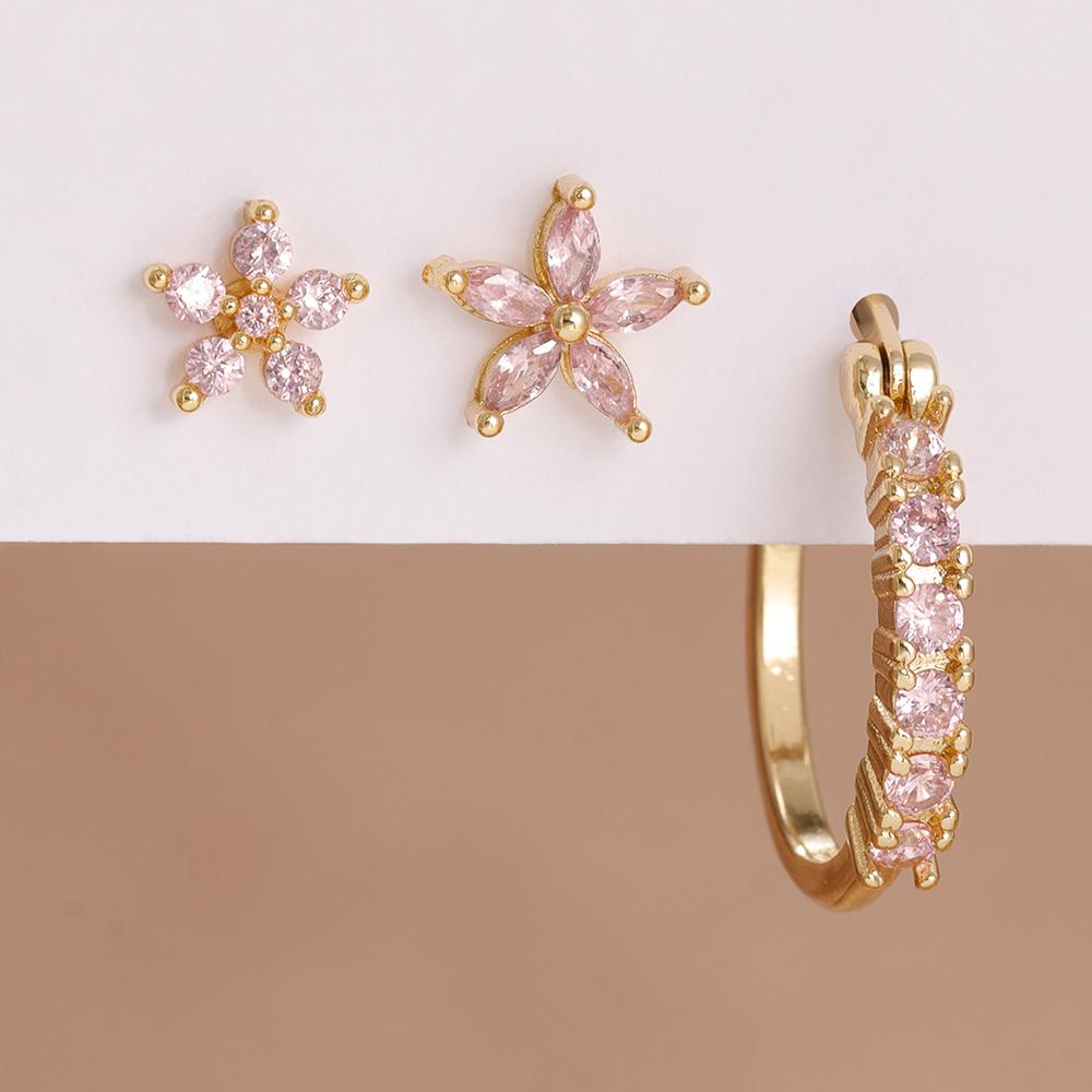 3PCS Stainless Steel Zircon Cartilage Flower Piercing Ear Stud Earring For Women Helix Tragus Engagement Birthday Jewelry Gift