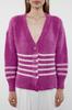 Women's Elegance Style Cardigan Black Soft Textured Striped Knitwear Cardigan