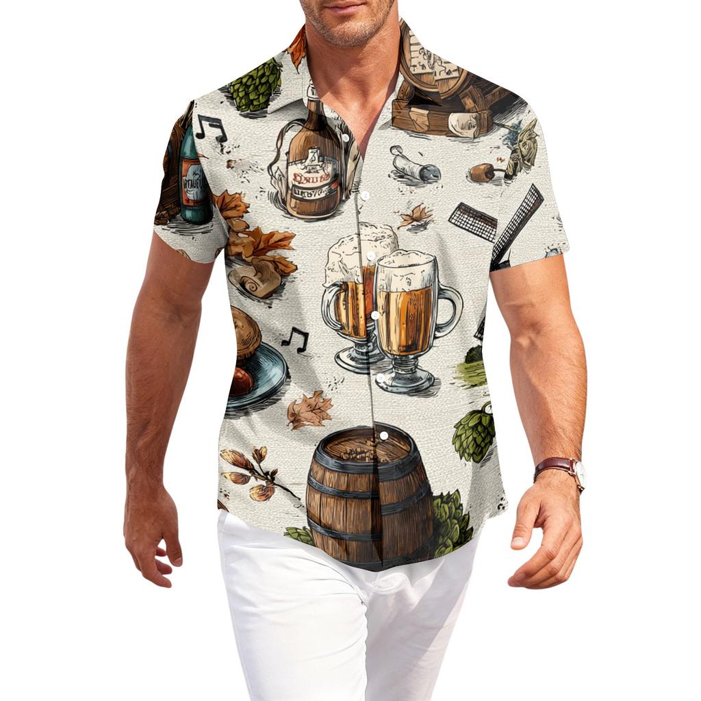 Мужская повседневная рубашка с коротким рукавом на пуговицах с принтом Пивного фестиваля Легкая дышащая ткань Свободный крой Летний топ