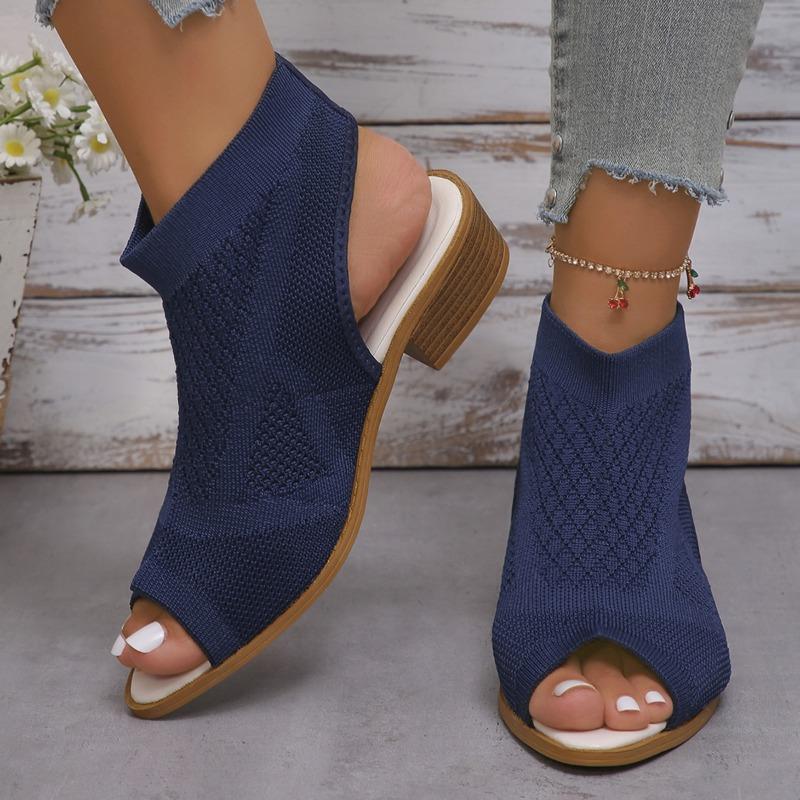 Модные вязаные ажурные сандалии на толстом каблуке и высоком каблуке с открытым носком женские сандалии-однопедальки новые сандалии на высоком каблуке