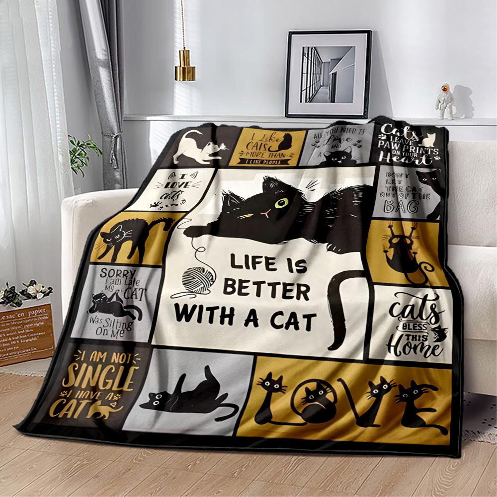Cats In A Garden Flannel Blanket,Lightweight,Office Blanket,Sofa Blanket,Comfortable Blanket