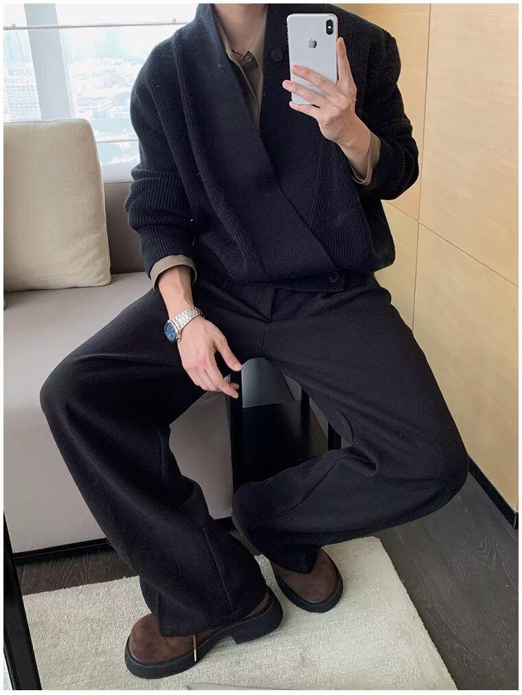 Мужской ретро-кардиган в японском стиле - Осенне-зимний тяжелый вязаный халат с диагональной планкой