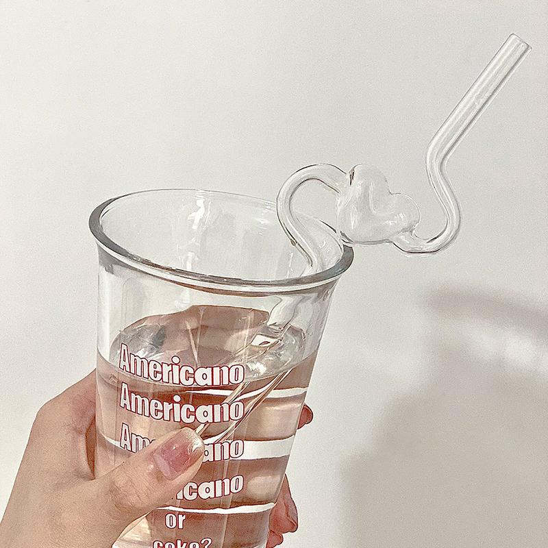 Стеклянная термостойкая трубочка в форме сердца для девочек, высококачественная стеклянная трубочка для сока, напитка, бытовая прозрачная трубочка для многоразового использования