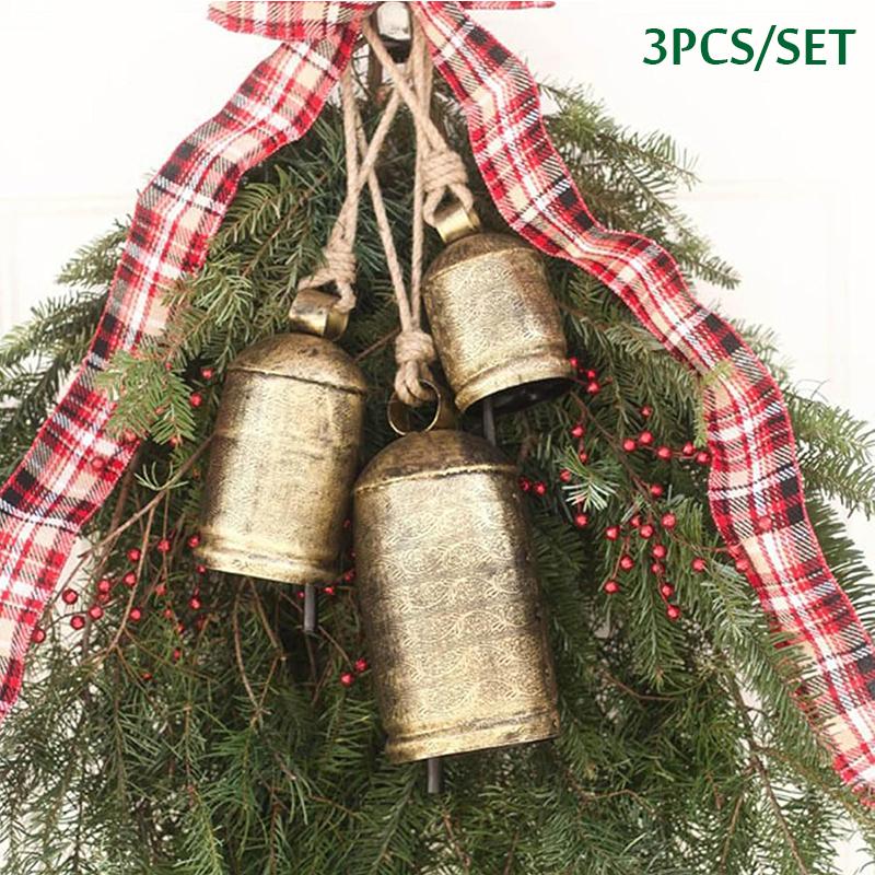 3Pcs Christmas Giant Harmony Cow Bells Large Vintage Handmade Rustic Lucky