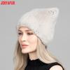 JERYAFUR Женская зимняя шапка с ушками кошки из искусственного меха, милый пушистый теплый модный женский колпак со стразами для холодной погоды