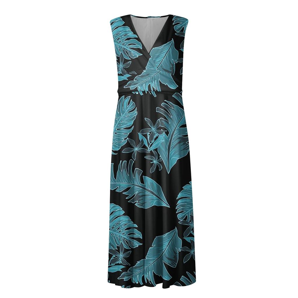 Женское длинное платье без рукавов с v-образным вырезом и цветочным принтом