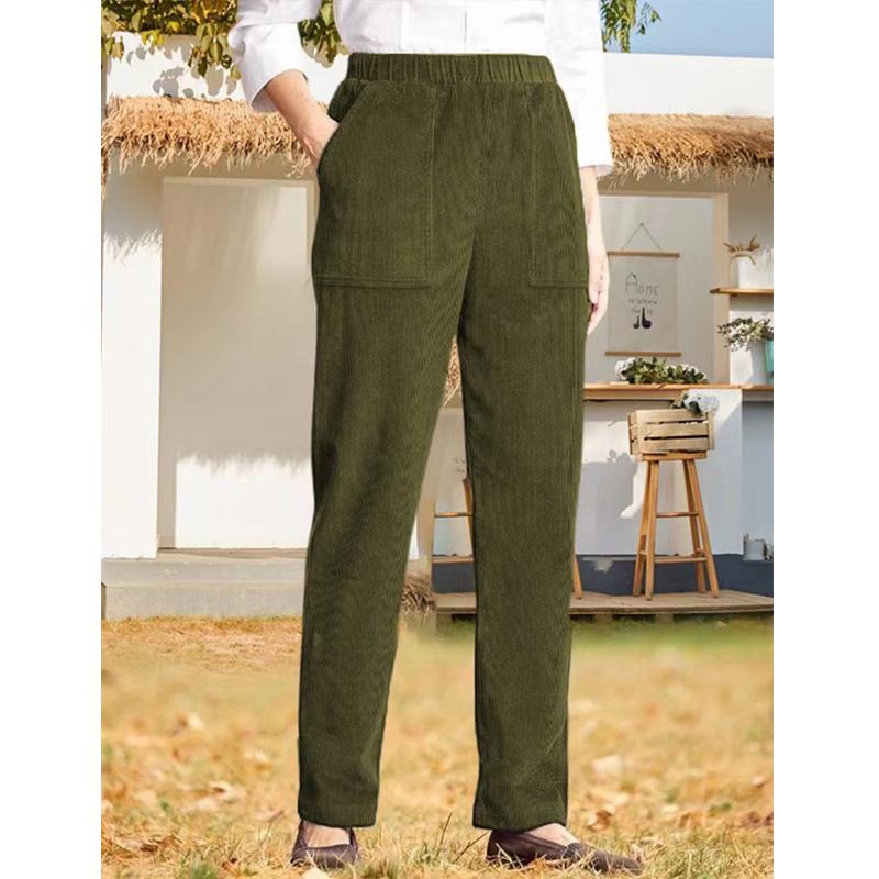 2024 Новые женские однотонные вельветовые прямые повседневные брюки с эластичной резинкой на талии