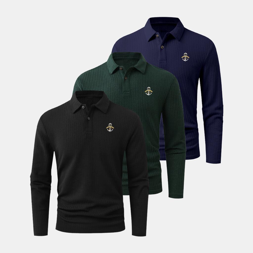 3Pack Long-Sleeve Polo Shirts for Men-Collared Design, Moisture-Wicking, Perfect for Workouts, Sports, and the Office