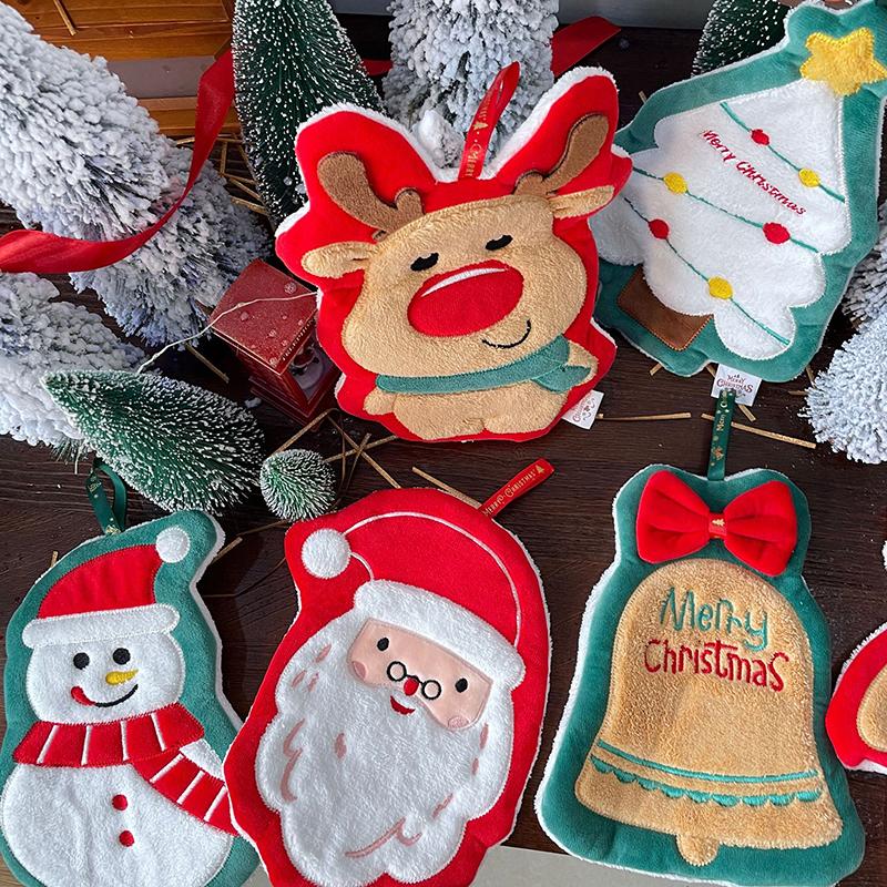 Christmas Hand Towel Cartoon Snowman Wipe Cloth Absorbent Kitchen Cleaning Rag Christmas Handkerchief Xmas Decor