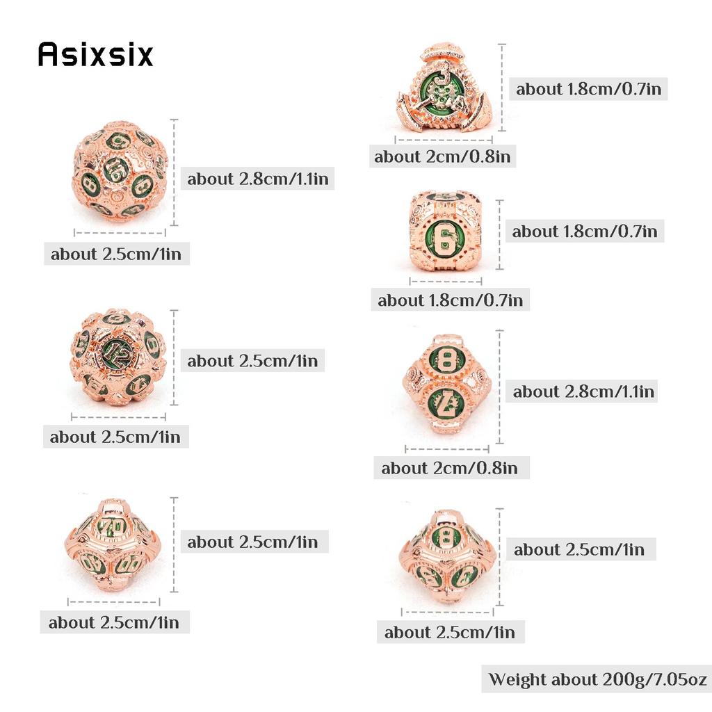 7 Pcs Orange Green Gear Wheel Metal Dice Solid Metal Polyhedral Dice Set Suitable for Role-Playing RPG  Board Game Card Game