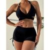 Sexy High Waist Two-piece Bikini Women's Solid Hollow Swimsuit Cross Gathered Swimwear Summer Drawstring Beach Bathing Suit