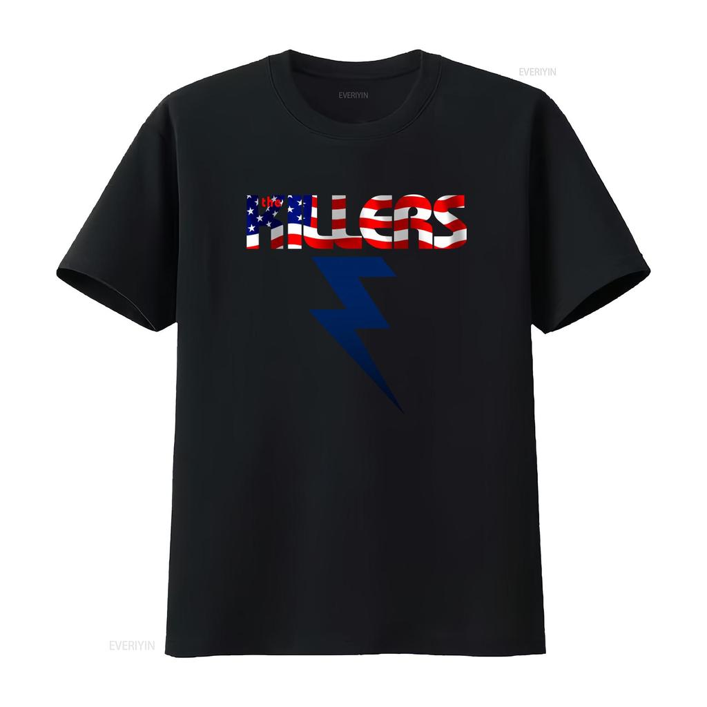 The Killers American Flag Design Bolt T Shirt for Men and Official Merch vintage Washed Comfortable Top For Everyday Wear