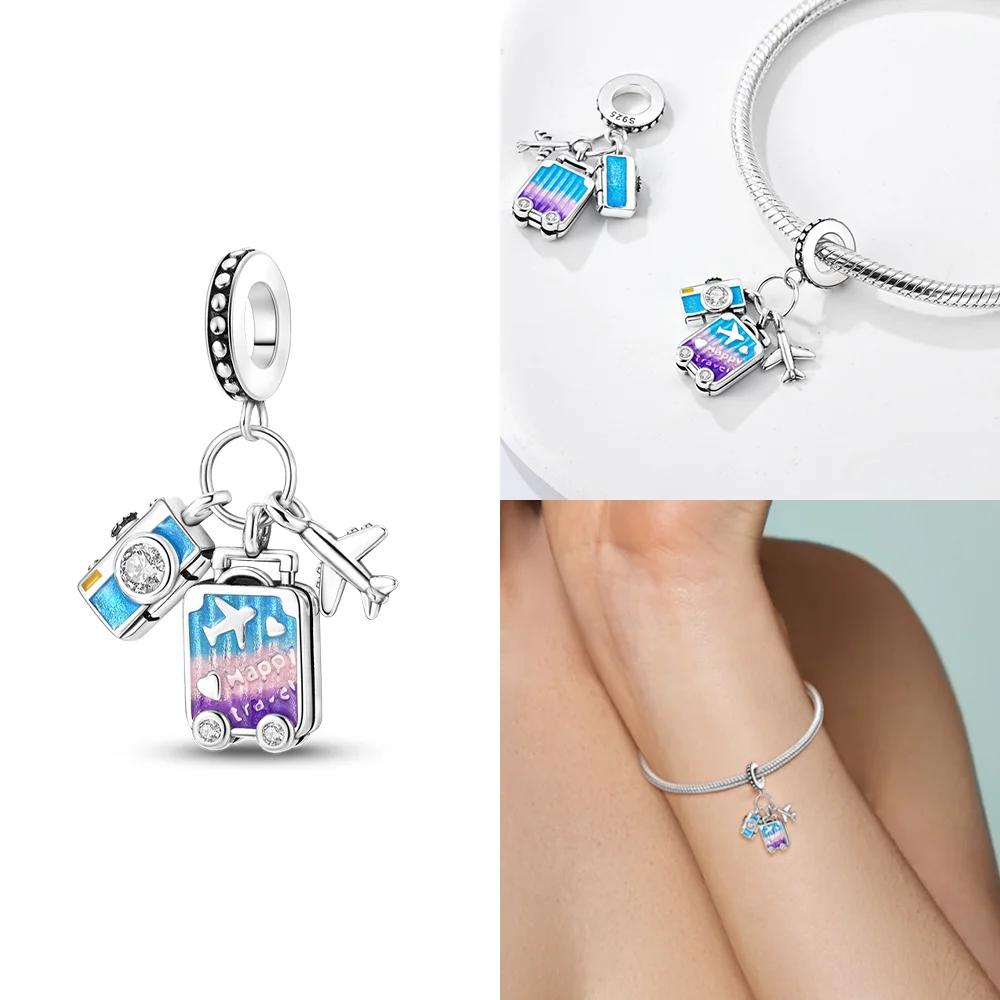 Charms Pink Beads Smart Watch Bike Car Travel Dangle Original Copper Bead Fit Bangle Bracelet Diy Jewelry Woman Fine Gift