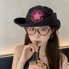 New smiley face flower embroidery bucket hat women spring and summer big brim shade sun protection camping mountain hat sun