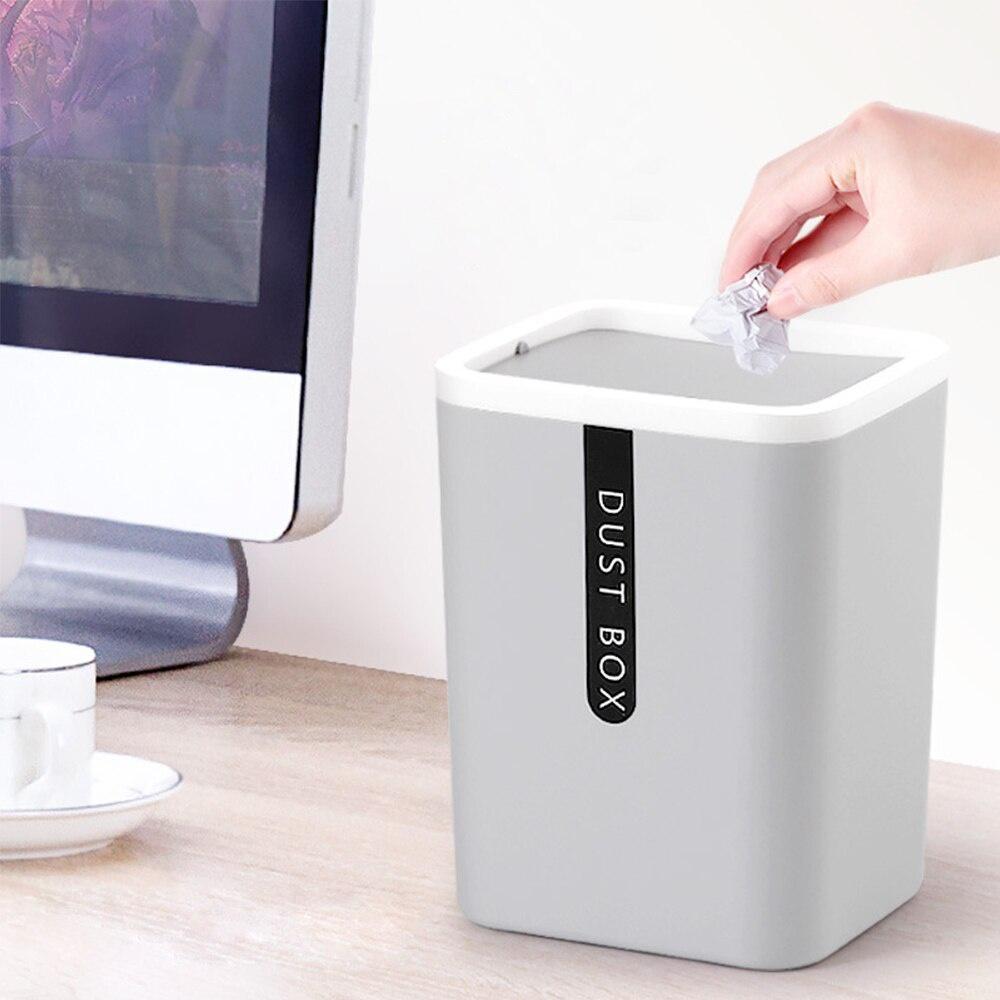 Mini Desktop Trash Can Home Table Plastic Trash Can Office Supplies with Shake Cover Paper Basket Sundries Barrel Box