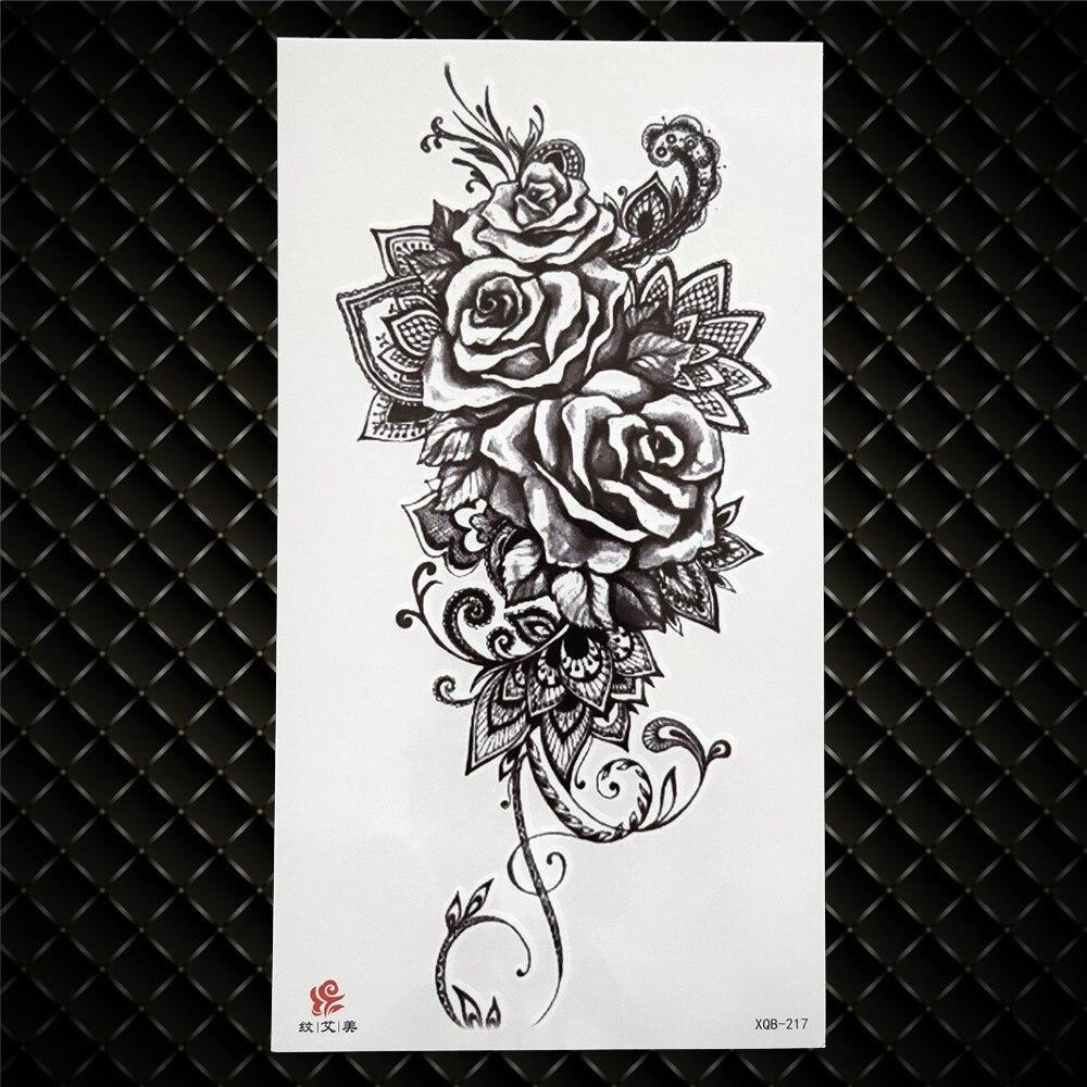 Временная татуировка с цветком ромашки для девушки, сексуальная, настоящая или ложная татуировка, наклейка, большой черный цветок пиона, водонепроницаемая татуировка