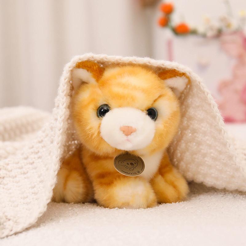 Gray Adorable And Yellow Plush Cat Doll With Realistic Patterns For Kids Collectors And