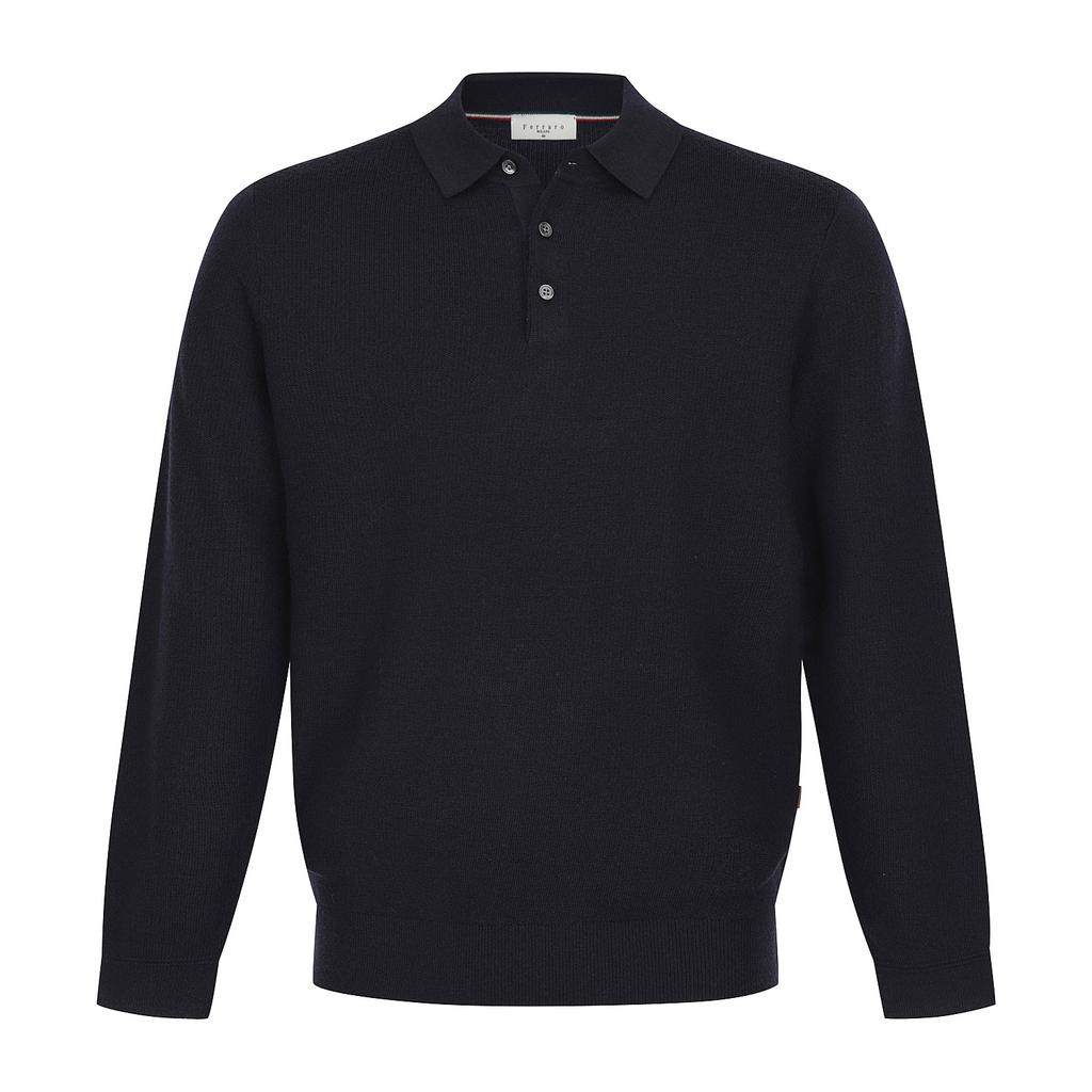 FERRAROMILANO 100% Wool Front Texture Thierry Knit Navy (Am0Ftsy40249)