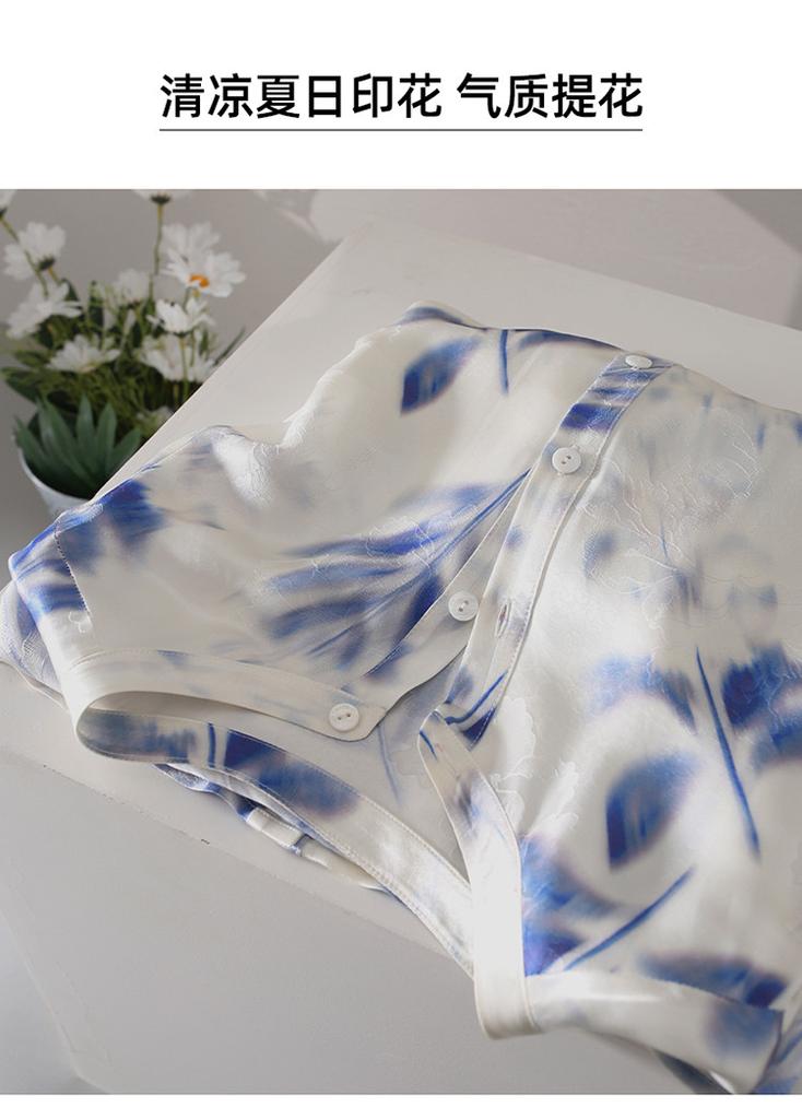 Fashionable printed round neck seven quarter sleeved shirt for women in 2026 summer, loose and versatile, including mulberry silk shirt