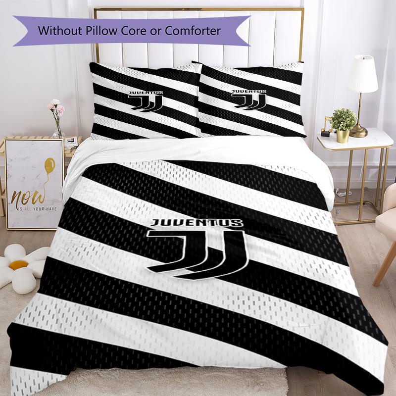 3pcs Juventus Football Club Bedding Set Duvet Cover Closure Includes 1 Duvet Cover & 2 Pillowcases, Soft and Comfortable for All Seasons.