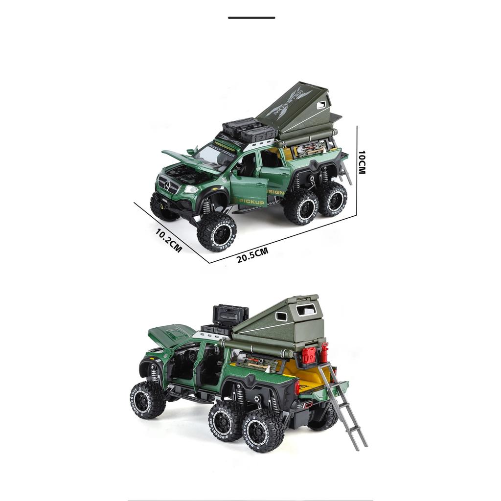 1/28 BENZ X-CLASS 6X6 Кемпинг Внедорожник Модель автомобиля из сплава Звук и свет Детская игрушка Коллекционные предметы Подарок на день рождения