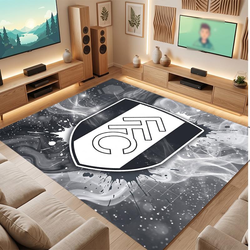 Fulham Football Print Crystal Velvet Rug, Comfortable Water Absorbent Non Slip Indoor Floor Carpet