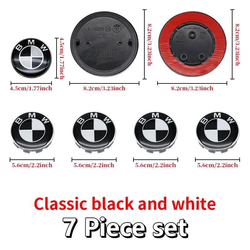 For BMW M 7Pcs Black White Car Front Hood Emblem For BMW X1 X2 X3 X4 Wheel Hub Caps Badge X5 X6 F48 F39 F10 F30 G11 E60 G01 E84 E83 Auto JG8