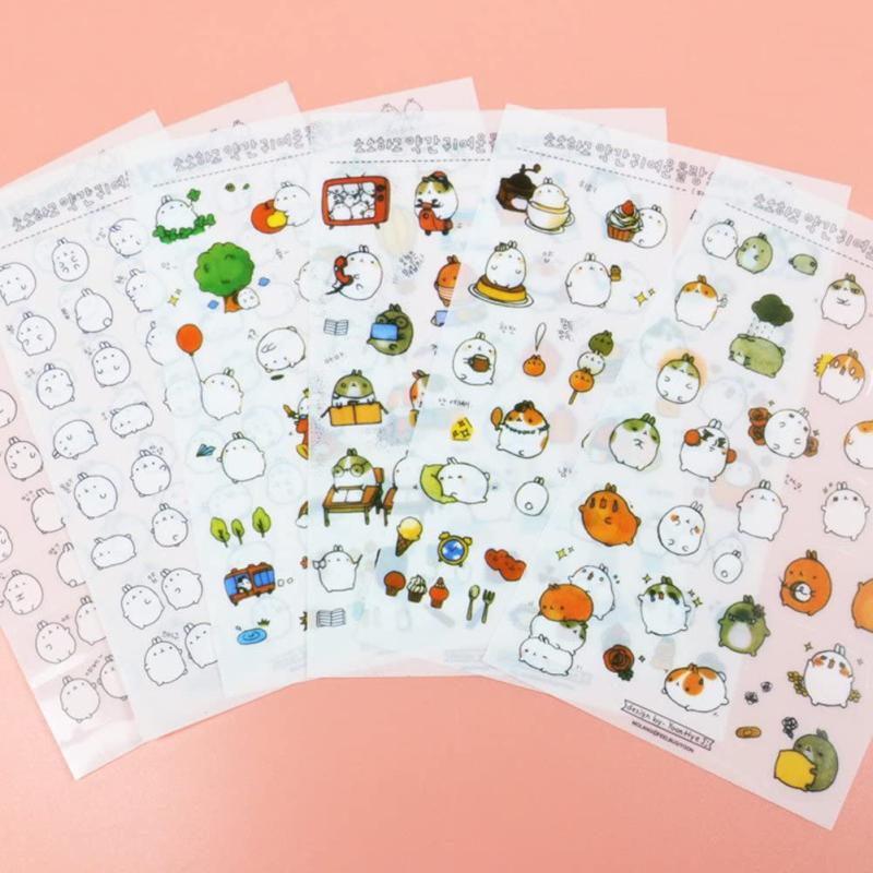 Hot,6pcs Cartoon Stickers Cute Rabbit Transparent DIY Decorative Sticker For Diary Photo Album Notebook