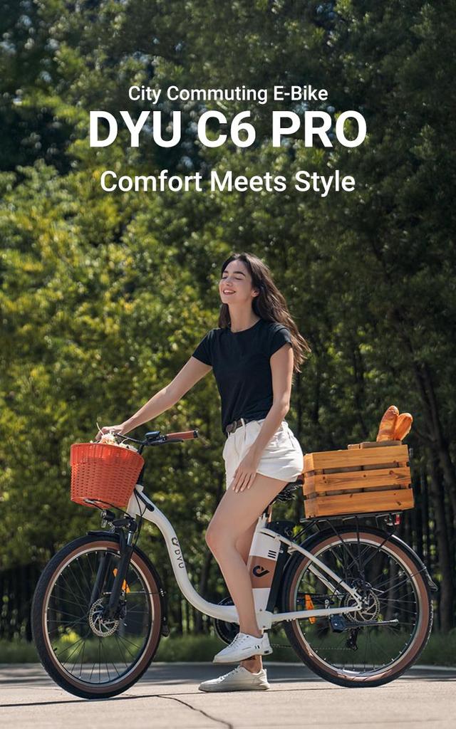 DYU C6 PRO Long Distance Electric Commuter Bike | 72km Range, 36V 15.6Ah Battery - 250W Motor, 26-inch All-terrain Tires