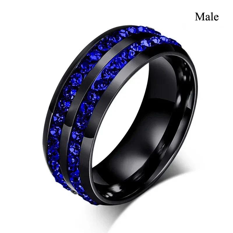 Fashion Couple Rings Romantic Green Rhinestones CZ Women Rings Set Trendy Men Stainless Steel Zirconia Ring Wedding Band Jewelry