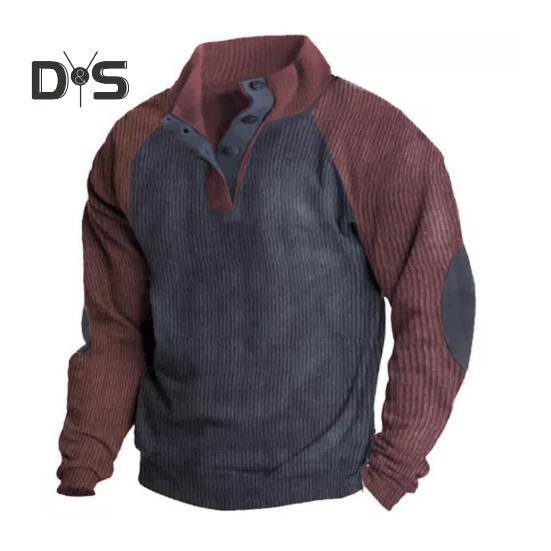 Весна Осень Мужская Толстовка Цветные Блоки Пэчворк Ретро Стиль Полуоткрытый Воротник-стойка Топ Плюс Размер Свободный Длинный Рукав Топ Повседневная Жизнь Офис