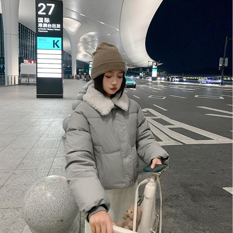 Женская новая зимняя модная крутая куртка с лацканами из овечьей шерсти, короткая универсальная бархатная куртка с подкладкой