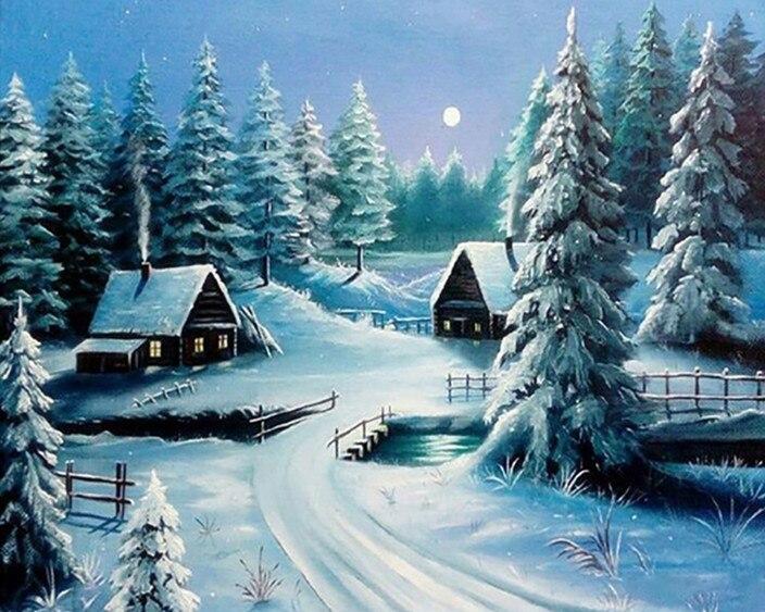 DIY 5D Diamond Painting House Diamond Embroidery Winter Snow Scenery Full Round Mosaic Resin Landscape Cross Stitch Kits