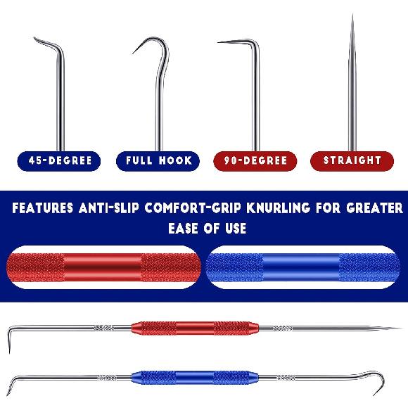 Zhehao 4 Pcs Double Pointed Scriber, 8.3" Metal Scribe Hook & Pick Tool Set | Steel Tip,Knurled Aluminum