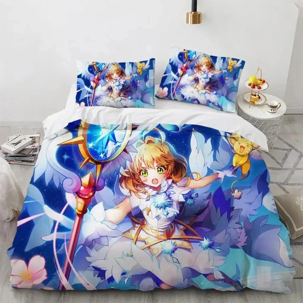 Аниме Cardcaptor Sakura Постельное белье Пододеяльник Простыня Печатный комплект постельного белья Наволочка Кровать Полный Queen King Размер Одеяло Спальня