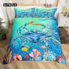 3D Octopus Sea Turtle Duvet Cover Retro Sailboat Crab Reptile Bedding Set Marine Mediterranean Style Jellyfish Comforter Cover