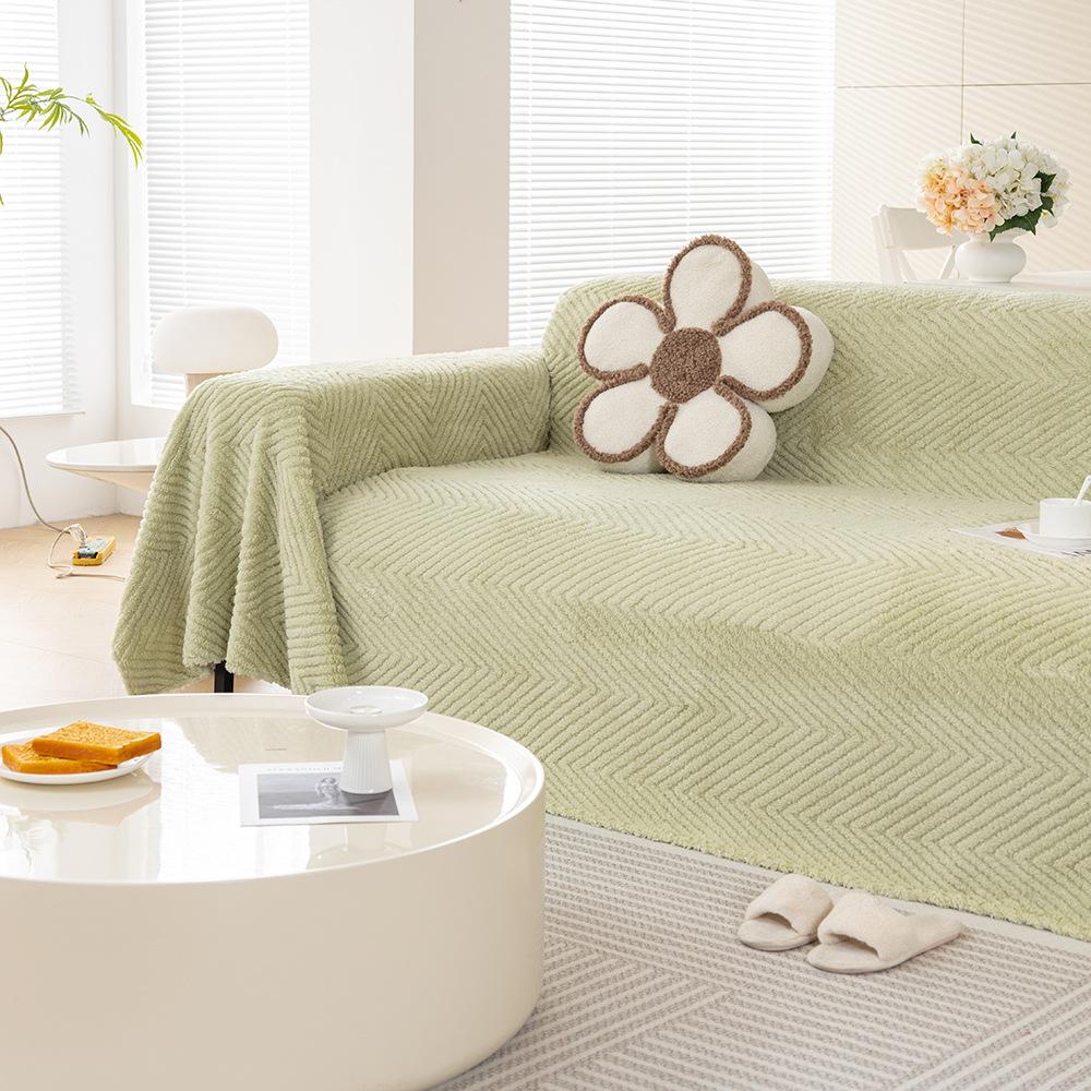 Ins Простой однотонный осенне-зимний чехол для дивана, одеяло, толстый плюш, теплый узор «елочка», плюшевое нескользящее полотенце для дивана в гостиной