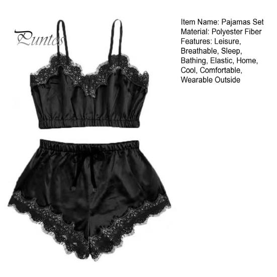 Женский пижамный комплект из 2 предметов, кружевная отделка, V-образный вырез, укороченный топ на бретельках, эластичный пояс, шорты, повседневный комплект без рукавов, домашний комплект